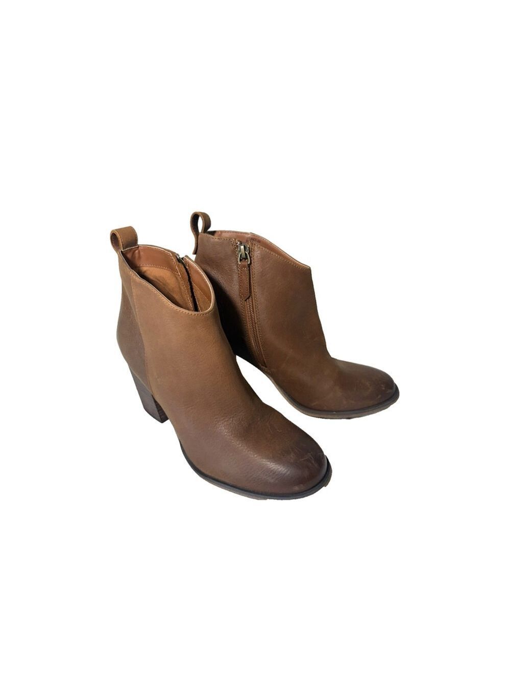 BP lance-lea Leather Block Heel Ankle Booties Boots Size 8.5M
